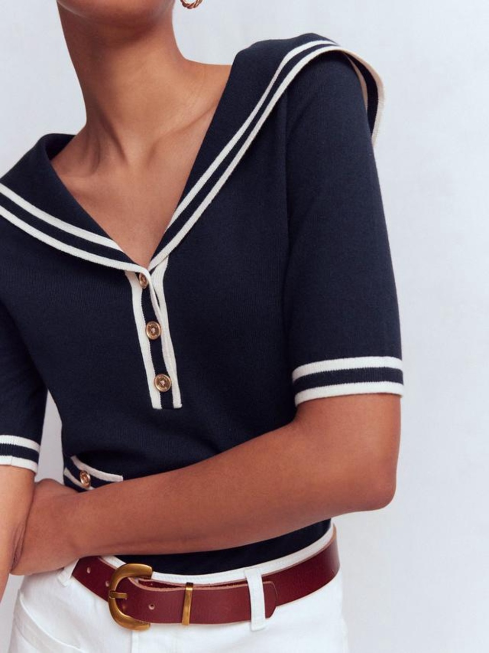 Boden Sailor Collar Sweater in Navy, Size Small